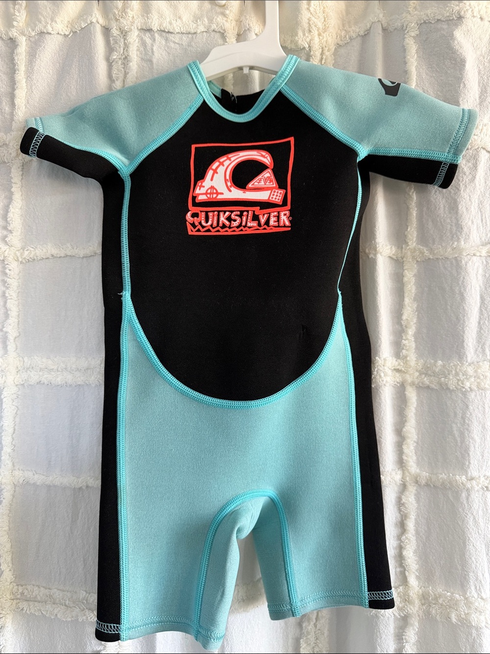 Quiksilver Black & Aqua Shorty Wetsuit with Coral Logo